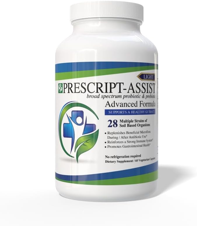 Prescript-Assist Light - 28 Strains Soil Microflora Probiotic and Prebiotic for Children & Adults with Advanced Formula - Soil Based Probiotics for Gut Health - No Refrigeration Needed, 60 Caps