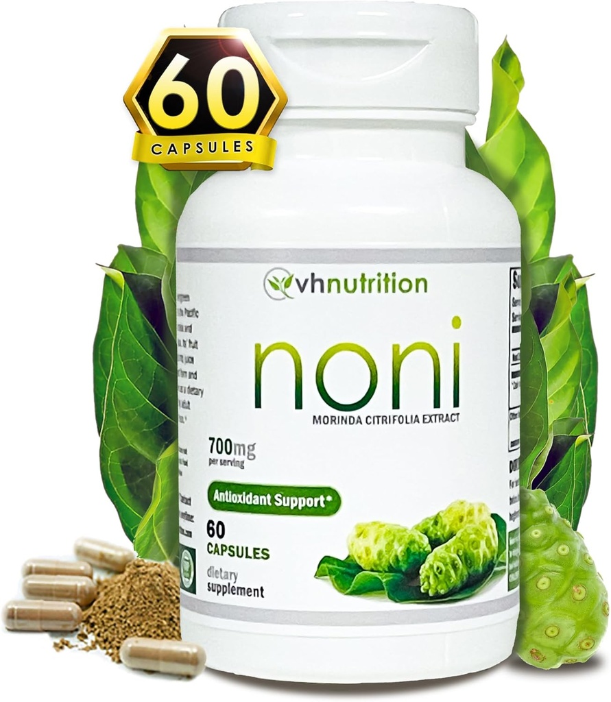 VH Nutrition NONI Capsules | 700mg Morinda citrifolia Extract Pills | Natural Antioxidant Supplement to Support Well-Being, Energy, and Vitality | 60 Capsules