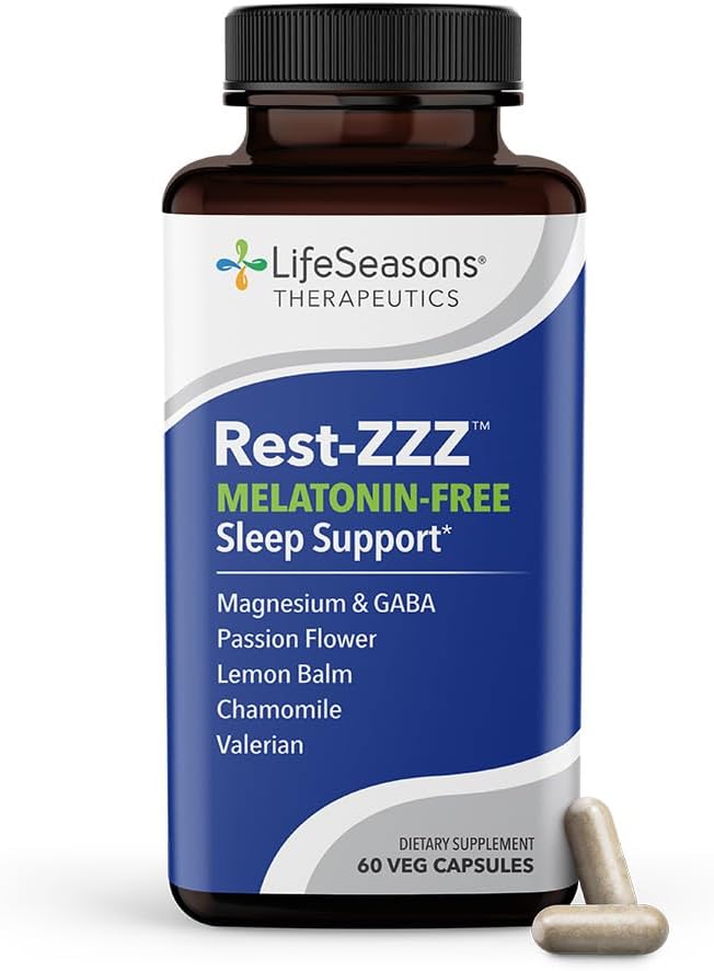 LifeSeasons Rest-ZZZ Melatonin Free - Sleep Support Supplement - Calms Nervous System - Eases Restlessness & Nerve-Related Sleeplessness - Magnesium GABA & Chamomile - 60 Capsules