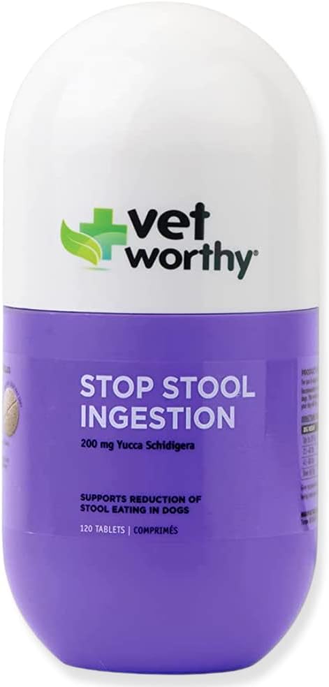 Vet Worthy Stop Stool Ingestion -Coprophagia - Dogs Supplement to Prevent Stool Eating - Dog Supplement with Yucca Schidigera, Parsley Leaf, Chamomile, Thiamine - Liver Flavor, 120 Chewable Tablets