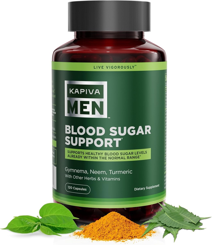 Blood Sugar Support Supplement with Gymnema, Neem, Turmeric, and Other Herbs and Vitamins, Supports Normal Blood Sugar Levels, 60 Day Supply, 120 Capsules