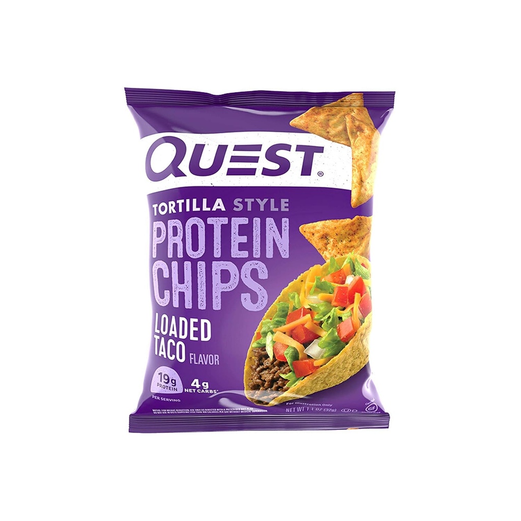 Quest Nutrition Loaded Taco Tortilla Style Protein Chips, 19g Protein, 4g Net Carb, Low Carb, Gluten Free, 1.1 oz (Pack of 12)