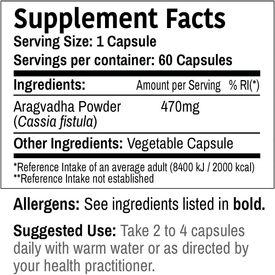 DR WAKDE'S Aragwadha Capsules (Cassia Fistula, 60 Veg Caps, Plant-Based Supplement, Ayurvedic Herb, All Natural, Vegan)