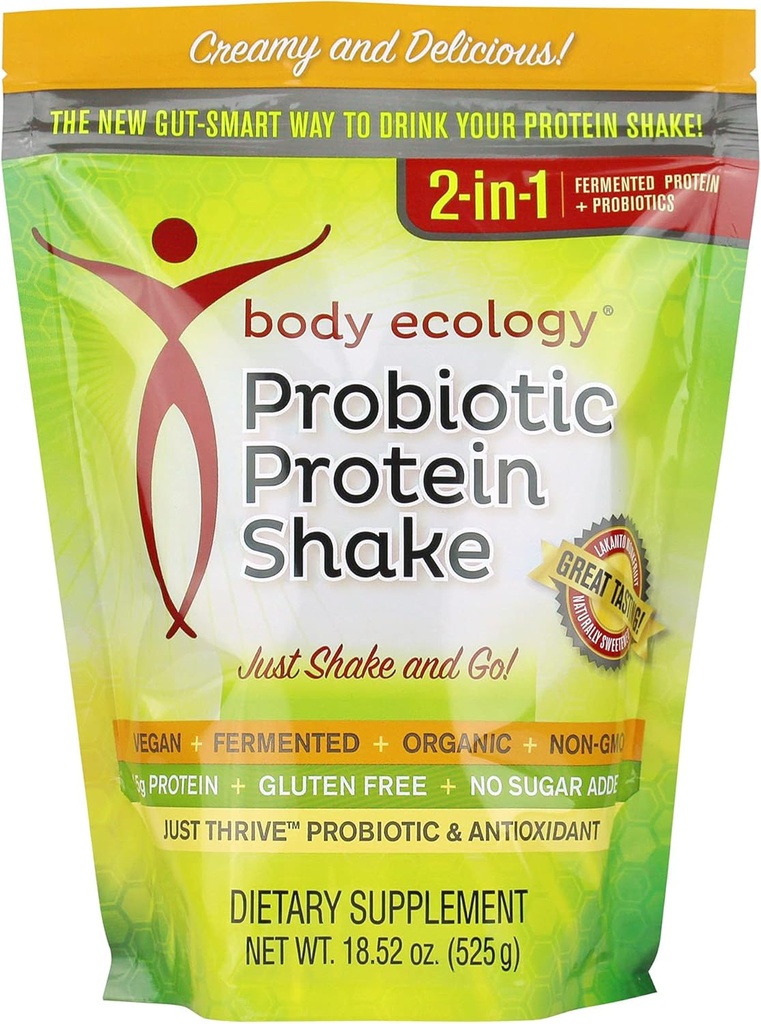 Body Ecology Probiotic Protein Shake Powder | Fermented Protein Dietary Supplement | Non-GMO | Gluten Free | Soy Free | No Sugar Added | 15g of Protein | Protein Powder | Resealable 18.52 OZ