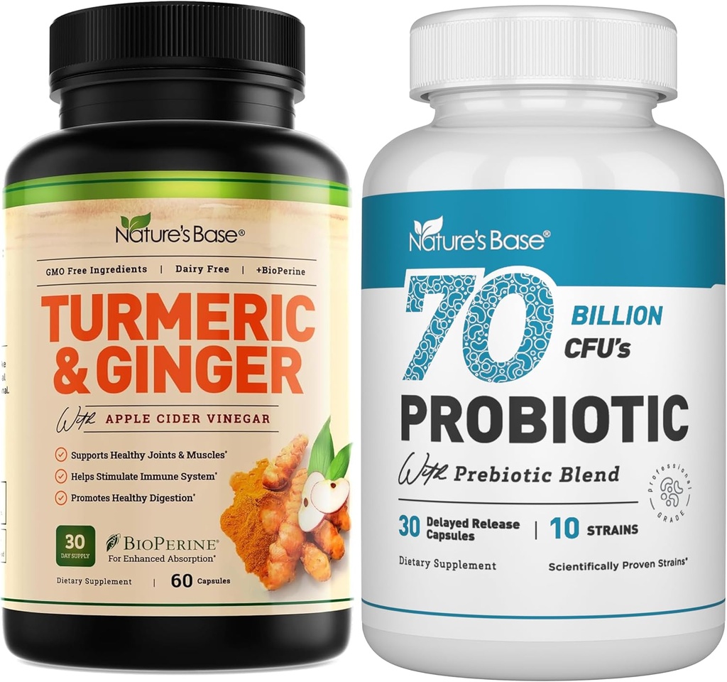 Nature's Base Turmeric & Ginger 60 ct + Probiotics 70 Billion CFU 30 ct