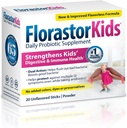 Florastor Kids Daily Probiotic Supplement, Unflavored Powder Mixes with Food or Beverage, Use with Antibiotics, Saccharomyces Boulardii CNCM I-745 (20 Sachets), Pack of 2