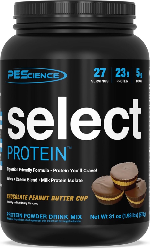 PEScience Select Protein Powder, Whey and Casein Blend, Clean Protein Powder for Women and Men, Low Calorie, Low Carb, Keto Friendly, Gluten Free - Chocolate Peanut Butter Cup - 27 Servings
