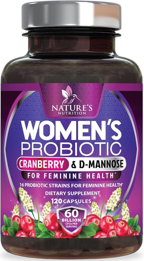 Probiotics for Women 60 Billion CFU - 16 Strains, Prebiotics & Cranberry, PH Balance, Digestive Health, Vaginal & Immune Support, Womens Probiotic for Gut Health, Shelf Stable - 120 Capsules