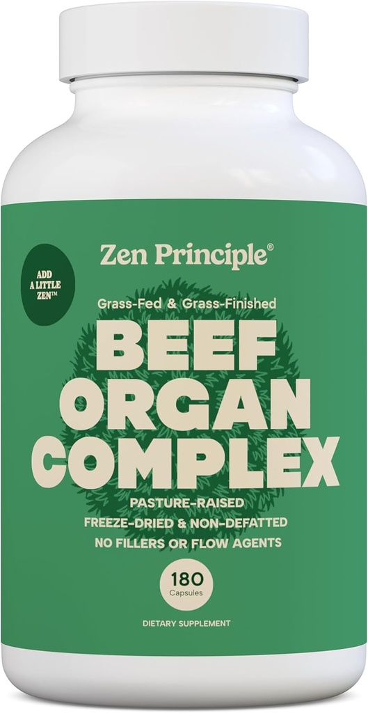 Zen Principle Grass Fed Beef Organs Supplement – Desiccated Liver, Heart, Kidney, Pancreas, Spleen, Intestine & Tripe/Stomach – Grass-Fed & Grass-Finished on The Natural Pastures of New Zealand