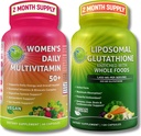SUPPLEMENTS STUDIO Antioxidant, Cellular & Immune Support Bundle - Women's Daily Multivitamin 50+ with Organic Superfoods + Liposomal Glutathione 500mg - Vegan, Non-GMO, Clean Label