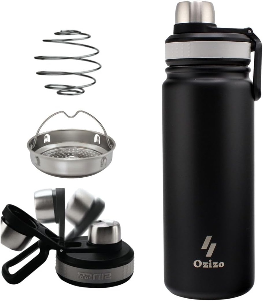 Ozizo 22 oz Stainless Steel Protein Shaker Bottle with Filter and Mixing Ball