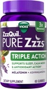 ZzzQuil PURE Zzzs Triple Action, Melatonin Gummies, Melatonin 6mg, 3X Melatonin, Sleep Aid with Ashwagandha, Calm Mood, Antioxidant Action, Sleep Aids for Adults, 60 Sleep Gummies