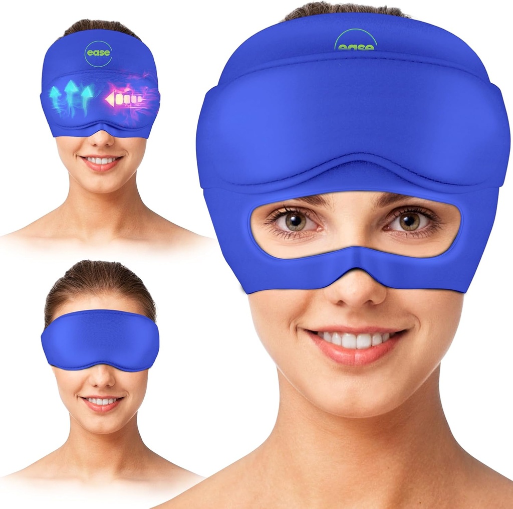 Migraine Relief Cap - 2 in 1 Soothing Headache Relief Cap with Detachable Eye Mask 20% Extra Gel - Headache Hat for Migraines - Cold Ice Head Wrap Products for Stress, Tension, Hangover & Puffy Eyes