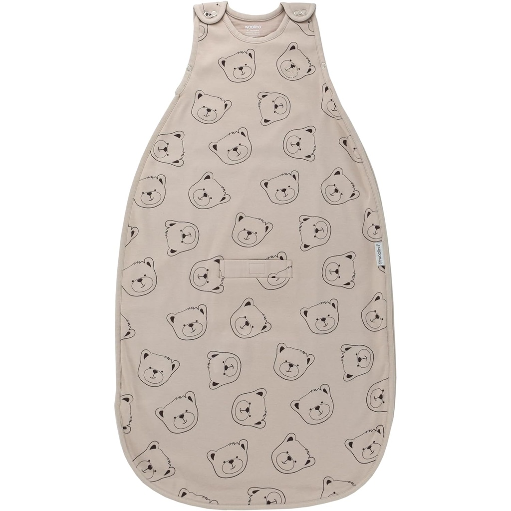 Woolino Merino Wool and Organic Cotton Ultimate Baby Sleep Sack - 4 Season Baby Wearable Blanket - Two-Way Zipper Adjustable Sleeping Bag - Universal Size (2-24 Months) - Teddy Bear