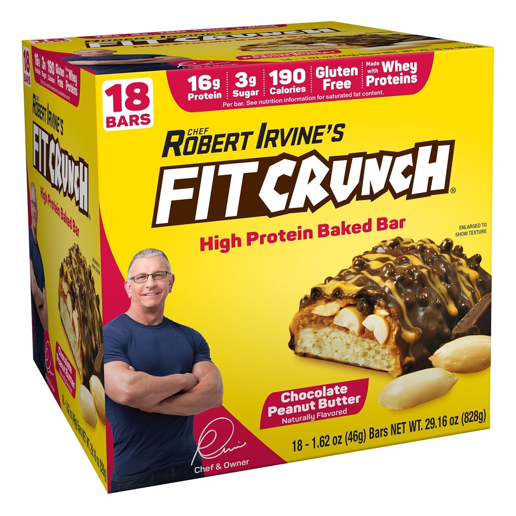 FITCRUNCH Snack Size Protein Bars, 6-Layer Baked Bar, 3g of Sugar & Soft Cake Core (18 Bars, Peanut Butter)