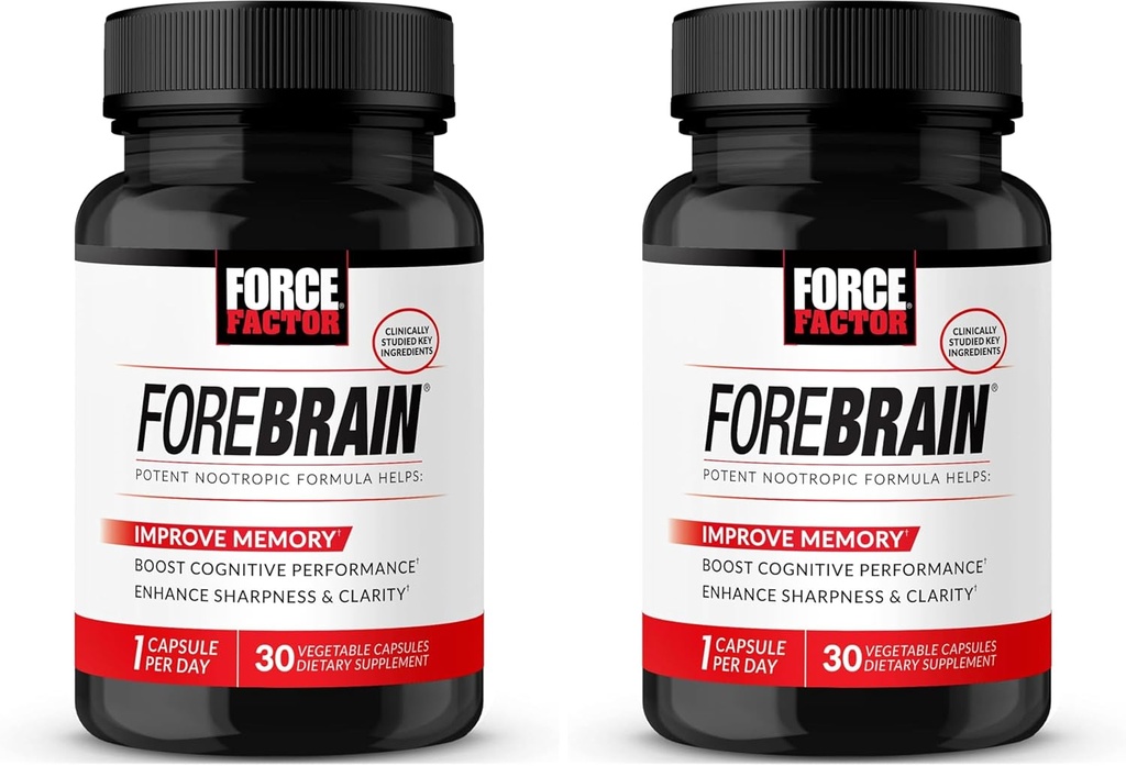 Forebrain Nootropic Brain Supplement to Improve Memory, Boost Focus, Increase Mental Energy, and Support Brain Health with Caffeine, Bacopa, and Huperzine A, Force Factor, 30 Capsules (Pack of 2)