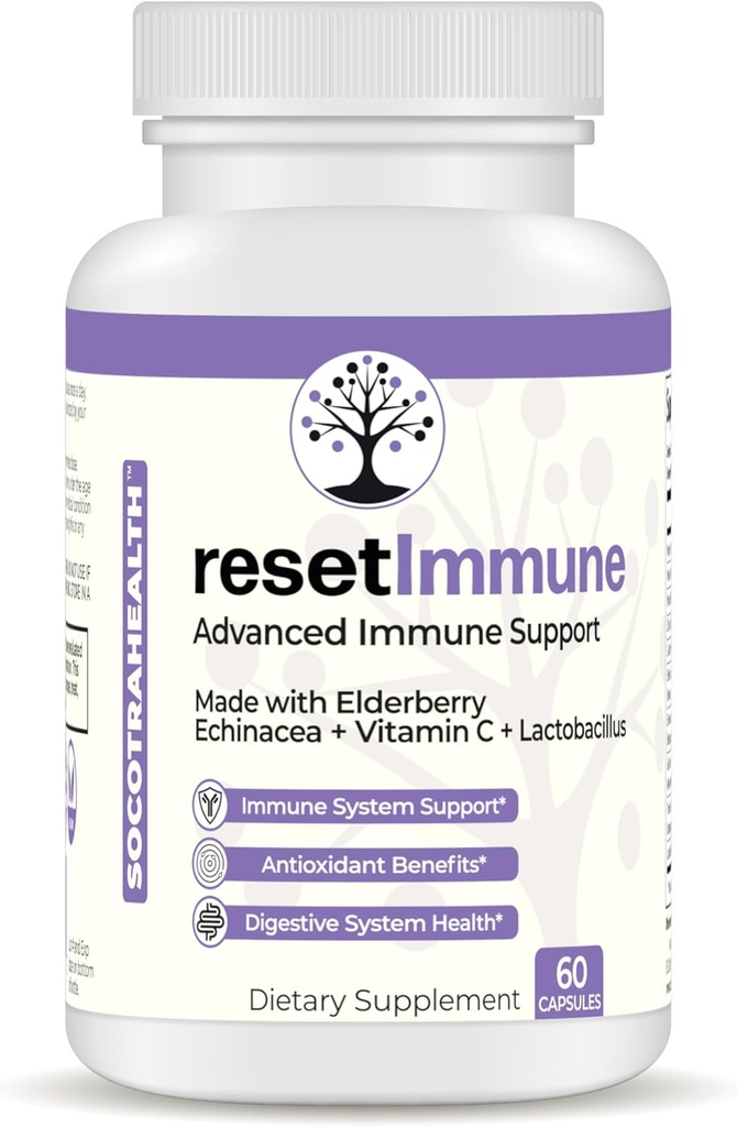 ResetImmune - Advanced Immune Support - with Elderberry, Echinacea, Vitamin C, Lactobacillus - 60 Vegan Capsules