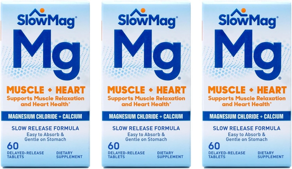 Slow-Mag Magnesium Chloride with Calcium, Tablets, 60 Tablets (Pack of 3) Fxi&Ui