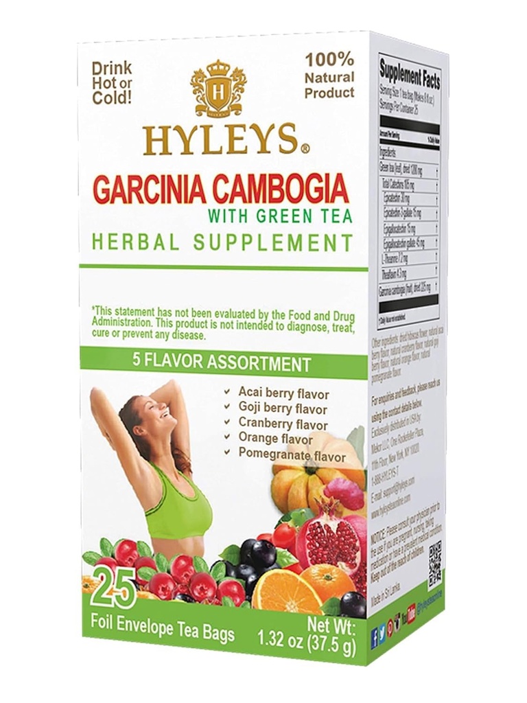 HYLEYS Tea Garcinia Cambogia Green Tea 5 Flavors Assortment - 25 Tea Bags (6 Pack - 150 Tea Bags Total)