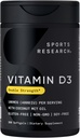 Sports Research® Vitamin D3 4000 IU with Coconut MCT Oil - Double Strength Vitamin D Supplement - Gluten Free · Non-GMO · Soy Free - 360 Count Softgels