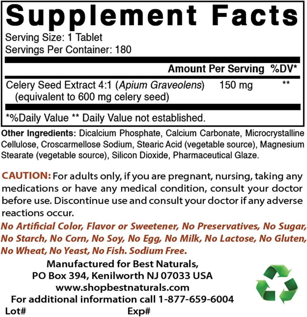 Best Naturals Celery Seed 600 Mg & Magnesium Chloride 520 mg