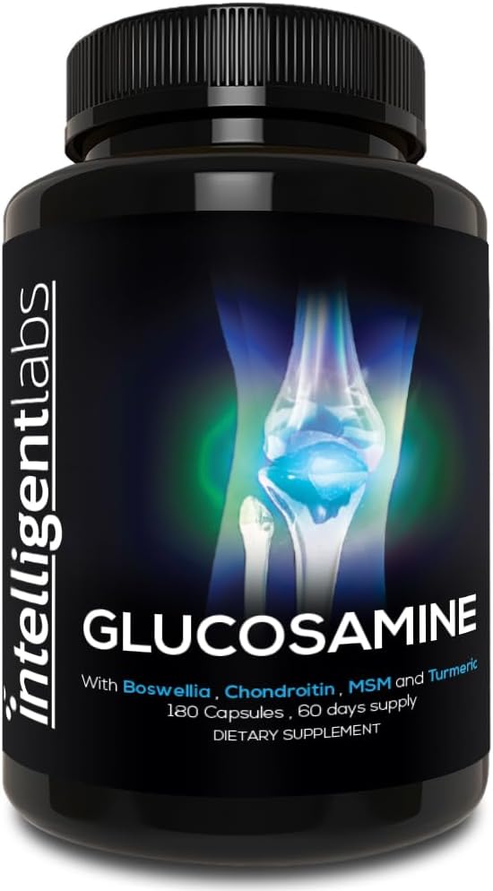 Intelligent Labs Glucosamine and Chondroitin High Strength Complex with MSM | 180 Capsules | Immune System Support | with Turmeric, Boswellia, and Quercetin Joint Care Supplements