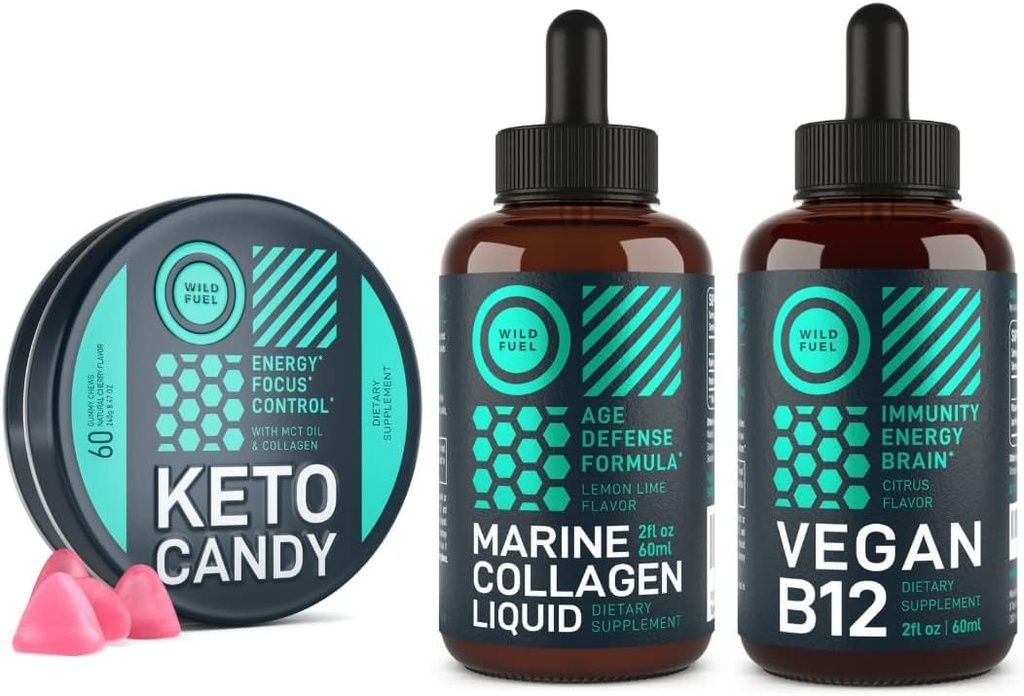 WILD FUEL Keto Gummies, Marine Collagen and Vegan B12 Wellness Bundle