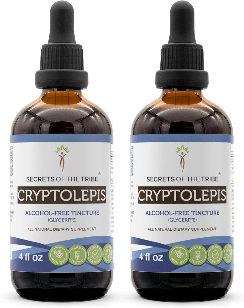 Secrets of the Tribe Cryptolepis Tincture Alcohol-Free Extract, High-Potency Herbal Drops, Tincture Made from Wildcrafted Cryptolepis Sanguinolenta 2x4 oz