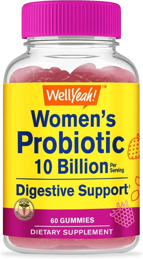 WellYeah Probiotics for Women Gummies - 10 Billion CFU - for Digestive Support, Gut Health, and Feminine Health Support - Natural Sourced Flavors - Vegan, Delayed Release Womens Probiotic - 60 Gummies