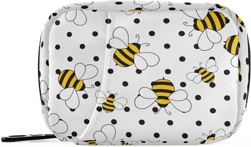 Bees on Polka Dots Pill Box 7 Day Pill Case Travel Pill Organizer Bag with Zipper Portable Weekly Case Compact Size for Vitamin Supplement Holder