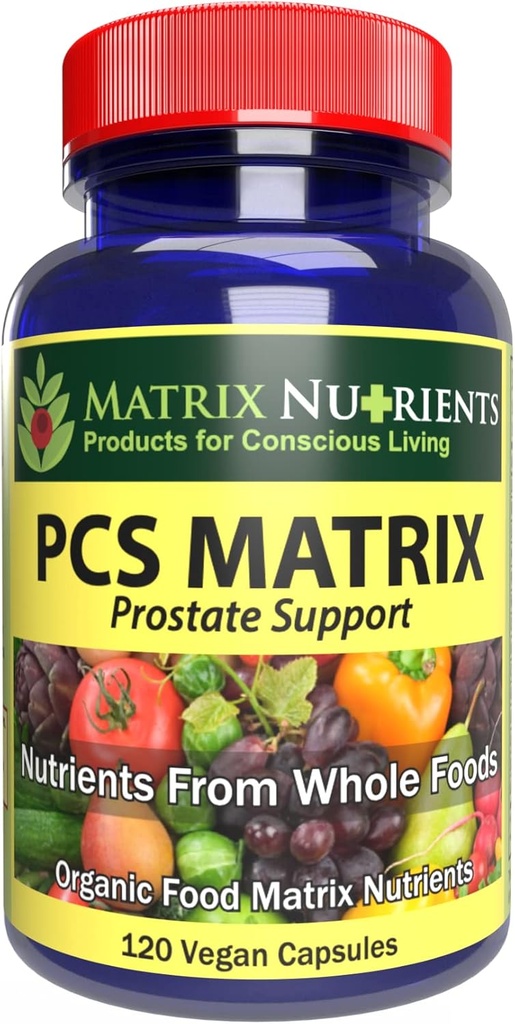 PCS Matrix - Lower PSA Levels for Healthy Prostate - 100% Natural Ingredients: Saw Palmetto, Rabdosia, Scute, Plantago Focium, Chrysantaomum, Ganoderma, Lotus Seed - Vegan Capsules (120ct)