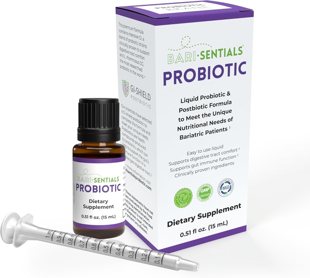 Barisentials Bariatric Liquid Probiotic and Postbiotic Premium Formula - Clinically Researched - Essential for Digestive Health and Immunity Post-Surgery, Low Volume Dose, 15mL