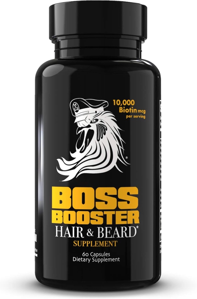 Bossman Boss Booster Supplement – 60 Capsules – MSM and 10,000 MCG Biotin Beard Growth Vitamins for Men – 30-Day Supply