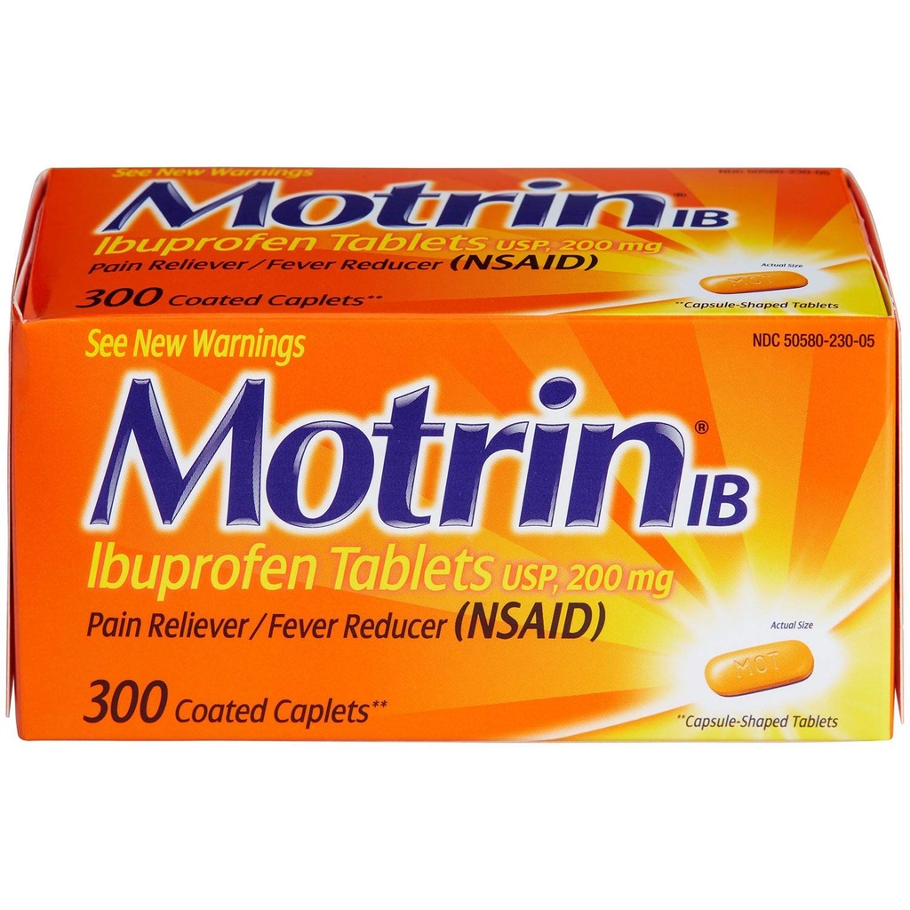 Motrin Ib Ibuprofen Tablets Pain Fever Reliever: 300 Coated Caplets