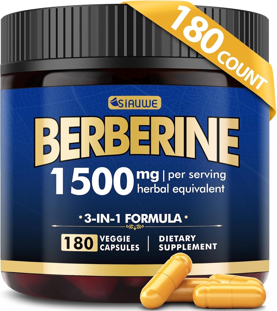 Berberine Supplement, High Strength Berberine 1500MG, 180 Caps - Plus Citrus Bergamot, Berberine HCI Root Supplements - Metabolic, AMPK Support Healthy Weight Management - Vegan, Organic, Non-GMO