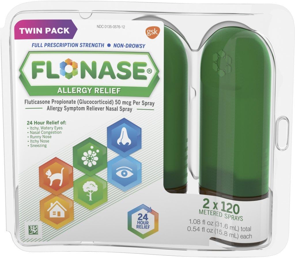 Flonase Allergy Relief Nasal Spray, 24 Hour Non Drowsy Allergy Medicine, Metered Nasal Spray - 0.54 Fl Oz (Pack of 1)