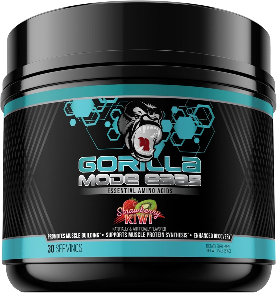 Gorilla Mind Essential Amino Acids to Support Muscle Building, Enhanced Recovery, and Protein Synthesis,Use Before, During, or After Your Workout, 453 Grams (Strawberry Kiwi)