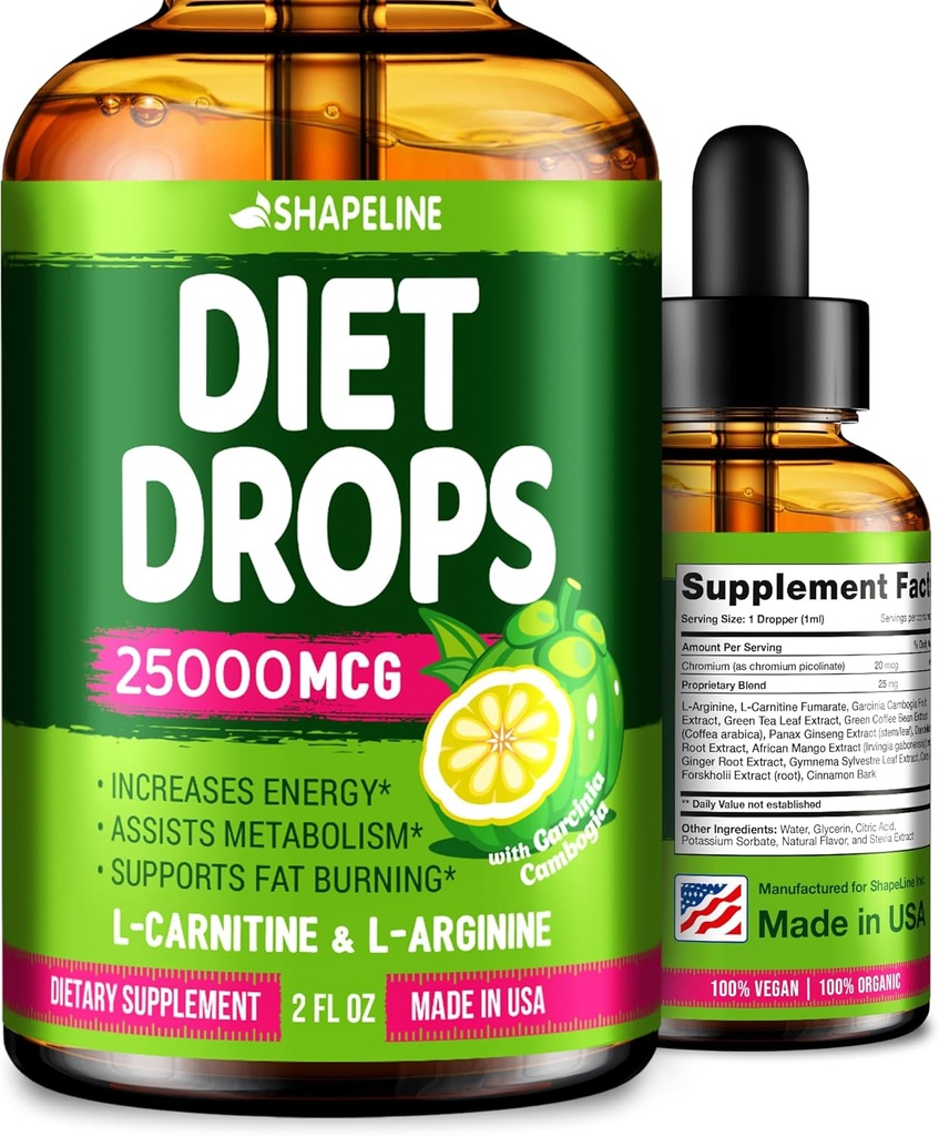Diet Drops - Appetite Suppressant for Women & Men - Made in The USA - Natural Metabolism Booster - Diet Drops with Garcinia Cambogia, L-Arginine & L-Glutamine 2 Fl Oz