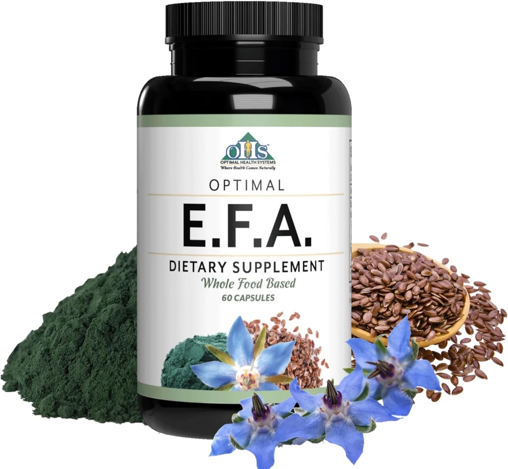 Optimal Health Systems EFA | 1,000 mg from Borage, Flaxseed, and Algae Oil | Safer, Plant-Based Blend | Essential Fatty Acid Supplement | 60 Capsules