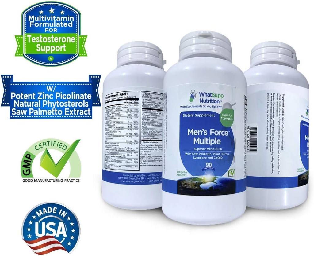 Men's Force Multivitamin for Men - Superior Absorption Formulation | High Potency Multi | Testosterone-Supporting Zinc, Saw Palmetto, Vitamin D, and Lycopene | Heart & Prostate Health