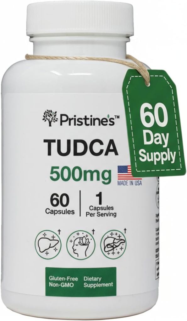 PRISTINE'S Tudca 500MG Liver Support & Purified Bile Salts Supplement Capsules - 60 Day Supply - Gallbladder Liver Organ & Digestion Detox and Cleanse Support Supplement - Gluten Free Non GMO