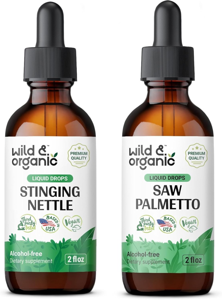 Wild & Organic Stinging Nettle Root Tincture 2 fl oz & Saw Palmetto Tincture 2 fl oz