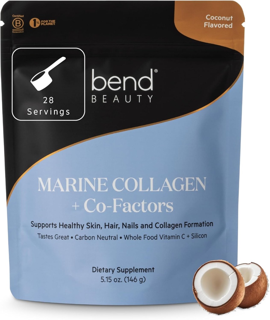 Bend Beauty Marine Collagen + Co-Factors | Coconut Flavored Collagen Powder | Hydrolyzed Collagen Supplement | Fish Collagen Peptides + Silicon + Vitamin C | Supports Healthy Skin, Hair and Nails