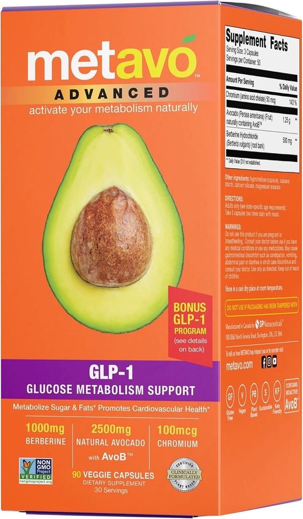 Metavo Advanced GLP-1 Metabolism Support – Boost Metabolism, Manage Glucose Spikes, & Enhance Energy – 90 Easy to Swallow Capsules