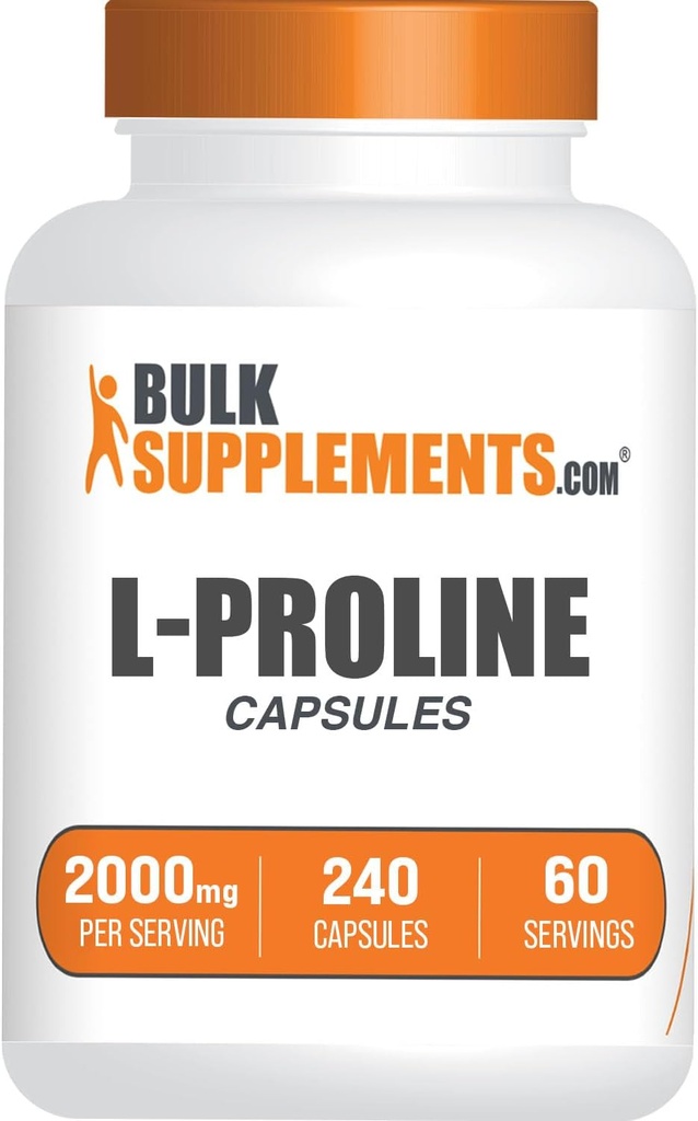 BulkSupplements.com L-Proline Capsules - Amino Acid Supplement, L-Proline 2000mg, Proline Supplements - Gluten Free, 4 Capsules per Serving, 240 Count (Pack of 1)