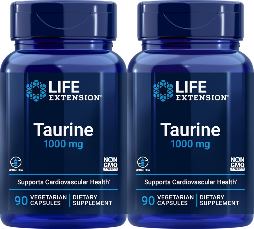 Life Extension Taurine 1,000 mg, 90 Vegetarian Capsules (Pack of 2)
