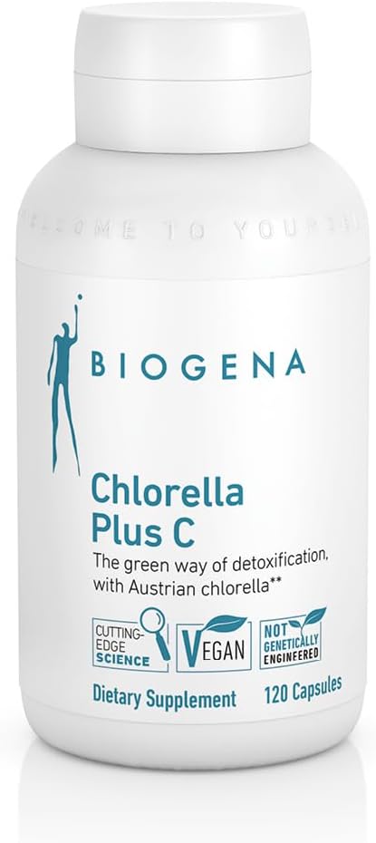 BIOGENA WISSEN SCHAFFT GESUNDHEIT Chlorella Plus C – Green Alga Supporting Detox** – Capsules with 900 mg Organic Chlorella Vulgaris Powder - Non-GMO Supplement