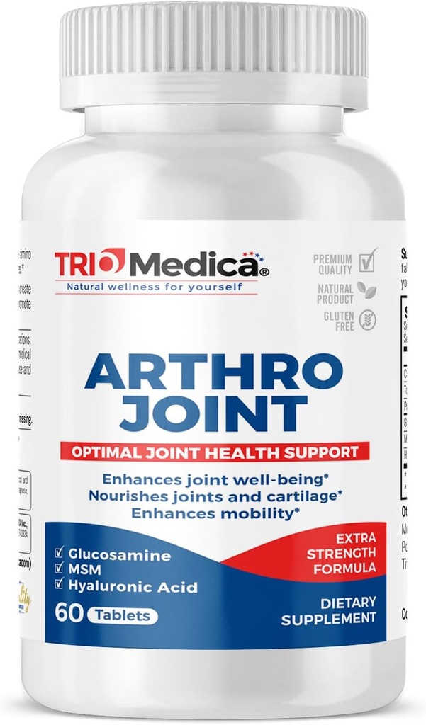 Arthro Joint Glucosamine MSM + Hyaluronic Acid Tablet, Supports Healthy Joint Structure, Function & Comfort, Non-GMO, Gluten Free, Soy Free, 60 Count (Pack of 1)