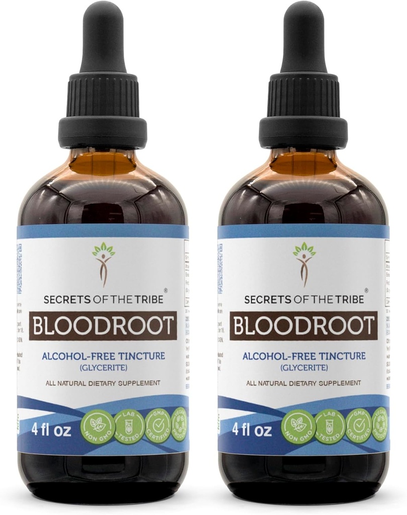Secrets of the Tribe Bloodroot Tincture Alcohol-Free Extract, Responsibly farmed Bloodroot (Sanguinaria Canadensis) Dried Root Tincture Supplement (2x4 FL OZ)
