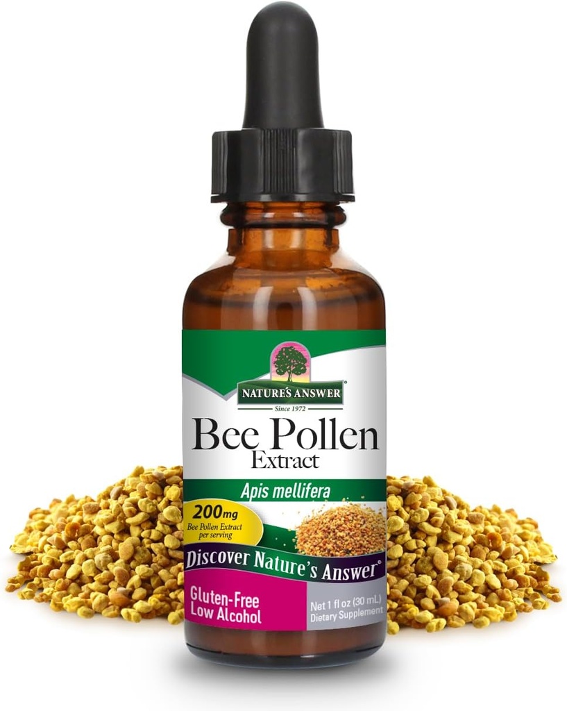 Nature's Answer Bee Pollen 1 Ounce - Organic Low Alcohol Fluid Extract with Propolis - Gluten Free, Kosher, Made in The USA - Bee Pollen Overall Wellness